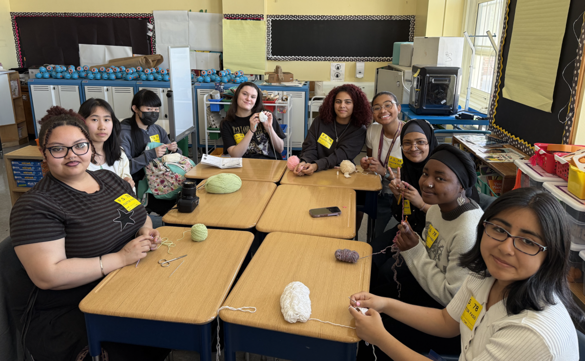 Knitting club at PS 78 teaching students to crochet. 